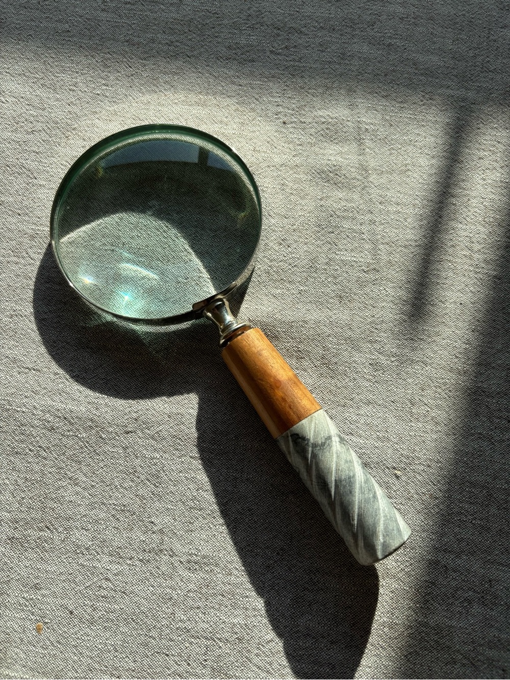 Vintage Wooden & Stone Handheld Magnifier - beautiful glass
